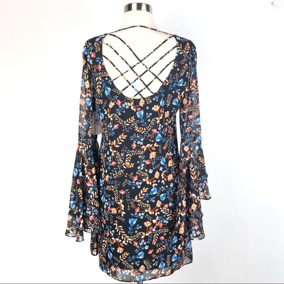 KENSIE shift dress floral chiffon bell sleeve - Picture 6 of 8